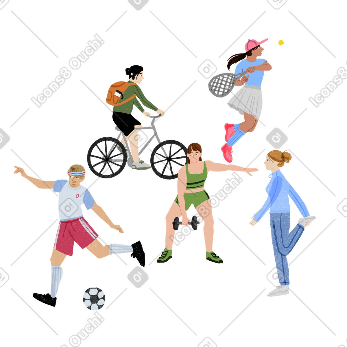 People doing different sports illustration in Public style download in PNG, SVG