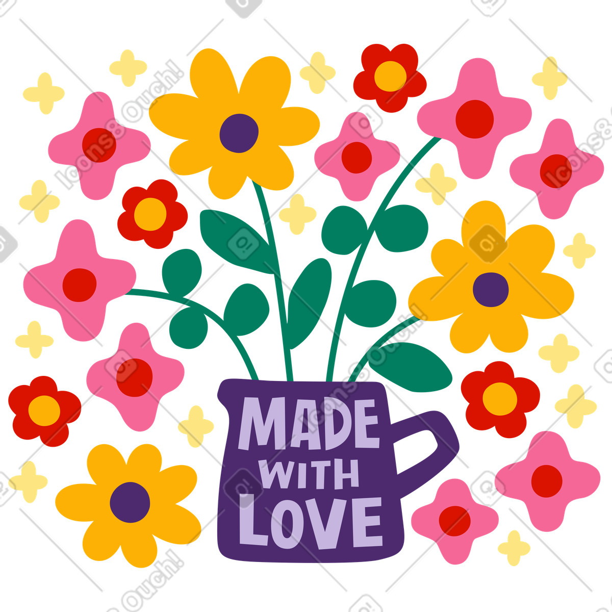 Mazzo di fiori in vaso fatto con amore illustrazione stile Experimental scarica PNG, SVG