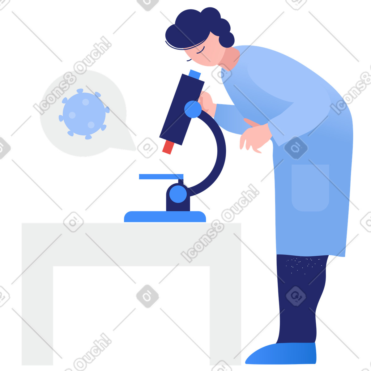 Illustration Un scientifique étudie virus au microscope dans le style Clip à télécharger aux formats PNG, SVG