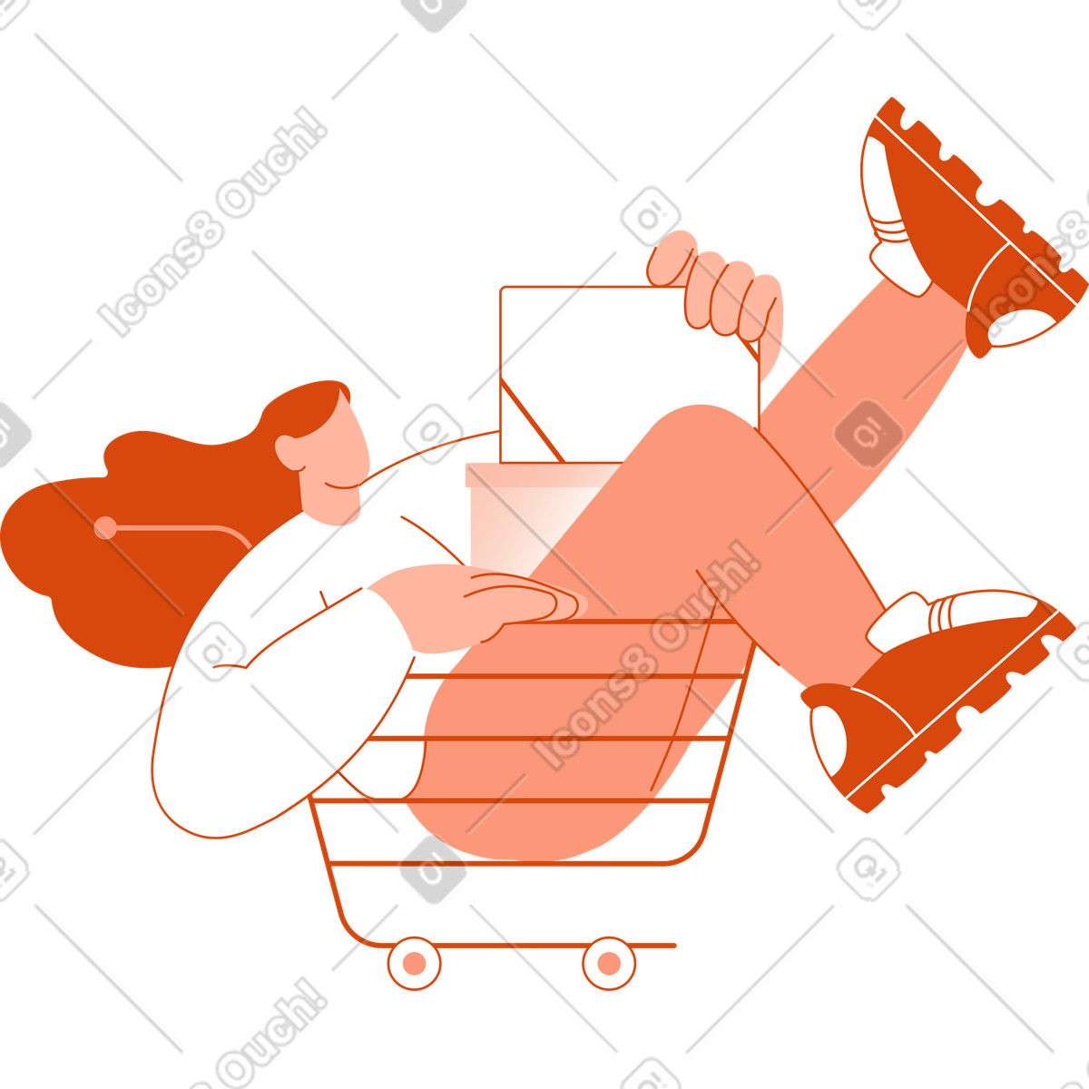 Donna con capelli fluenti in un carrello del supermercato illustrazione stile Orange scarica PNG, SVG
