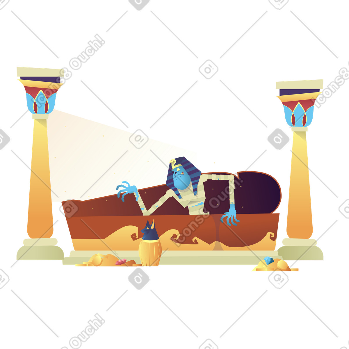 La mummia esce dal suo sarcofago illustrazione in stile Halloween Party scarica in PNG, SVG