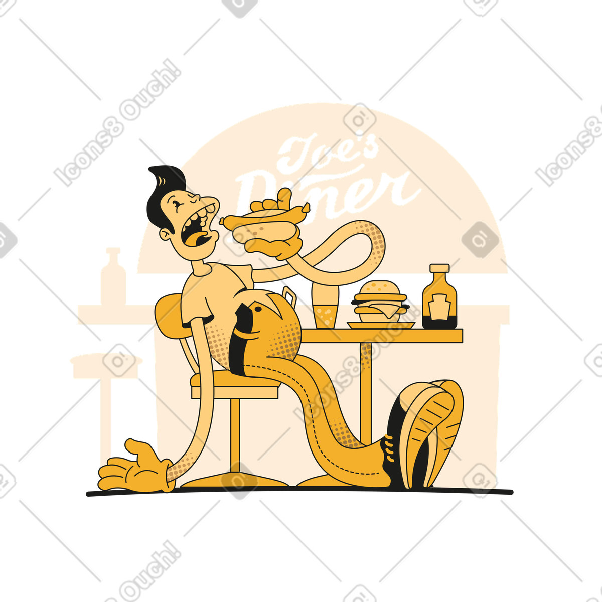 Ghiottone che mangia un altro hot dog illustrazione in stile Rubber scarica in PNG, SVG