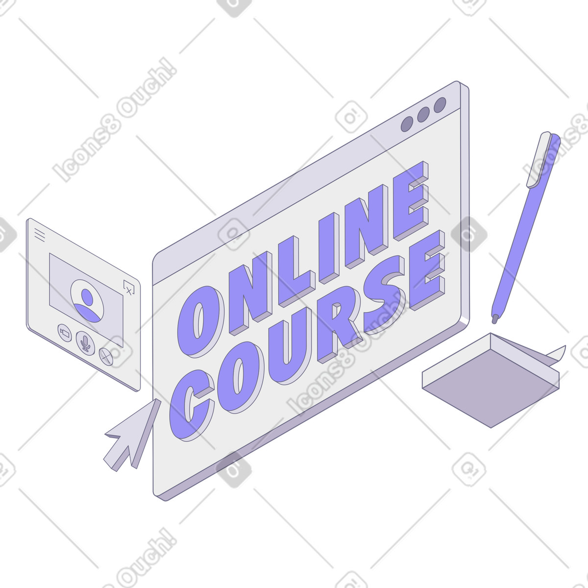 E-learning course message on web screen, Distance study illustration in Modul style download in PNG, SVG