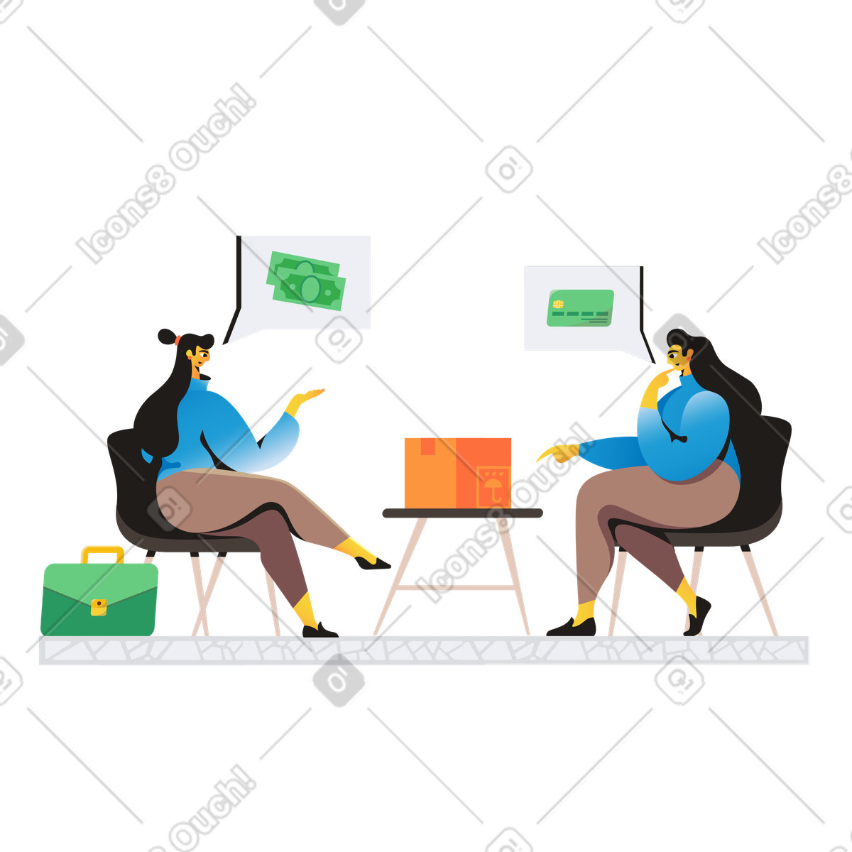 Donne che fanno un accordo finanziario illustrazione in stile Jaconda scarica in PNG, SVG