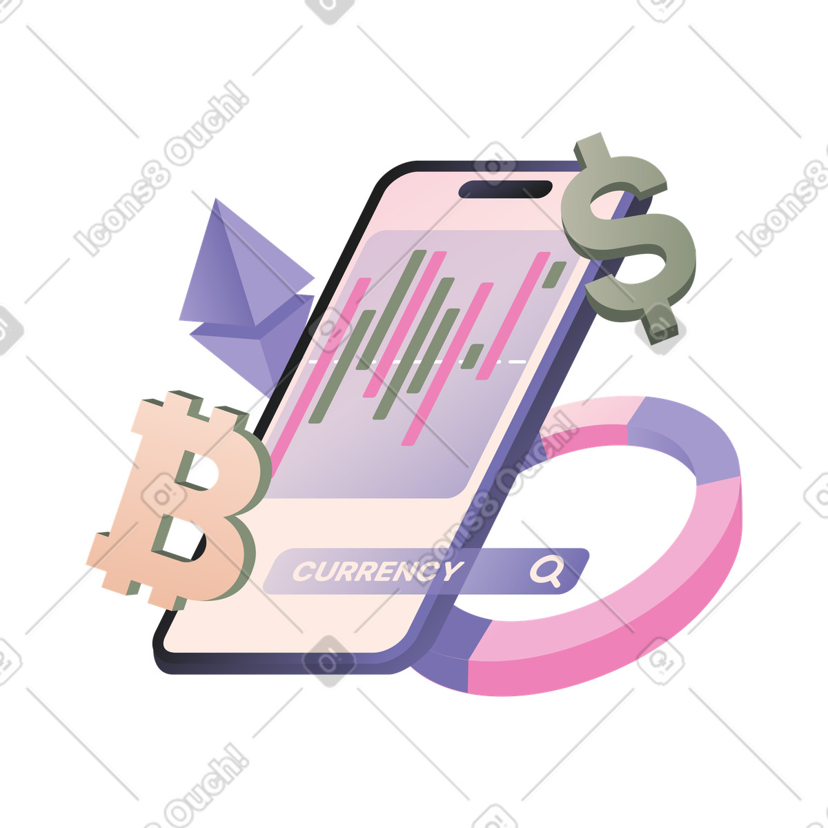 Coworking スタイルの 暗号通貨取引と市場調査 のアニメーションイラストをGIF、Lottie (JSON)、AEでダウンロード