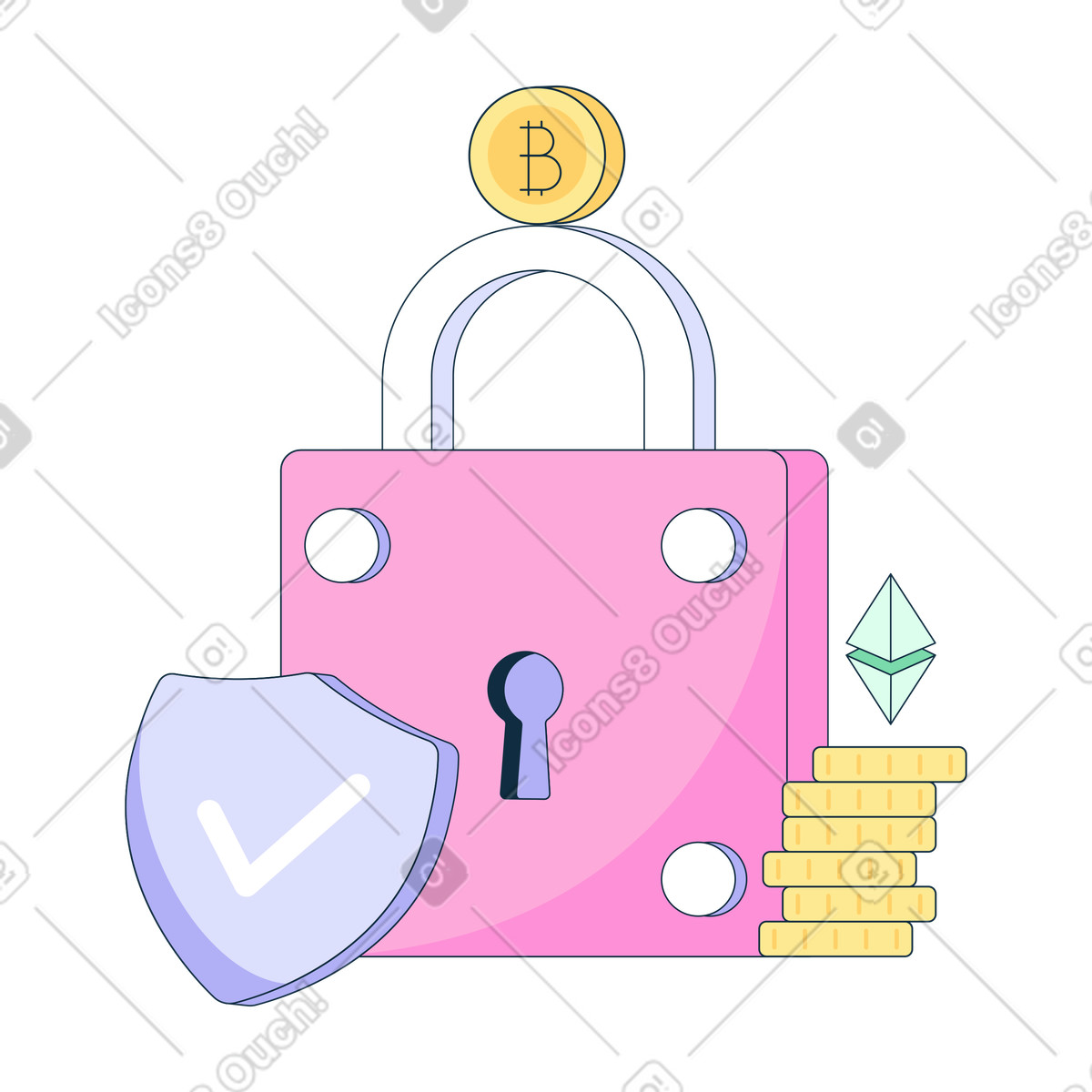 Cryptocurrency protection illustration in PNG, SVG