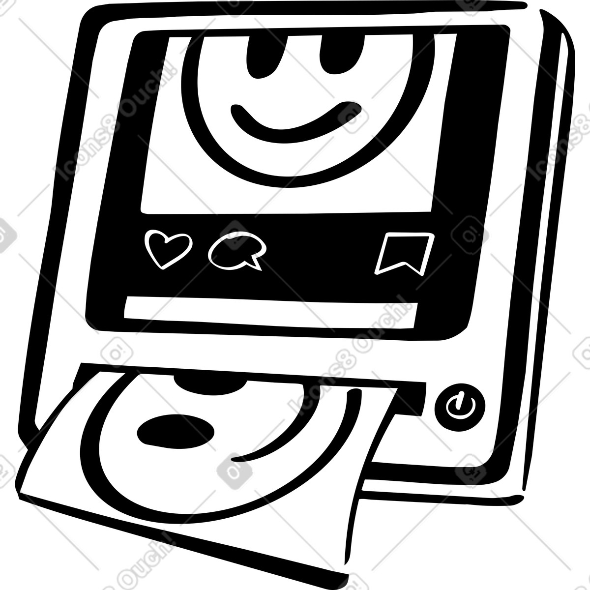 Device with social media emoji on screen illustration in Line style download in PNG, SVG