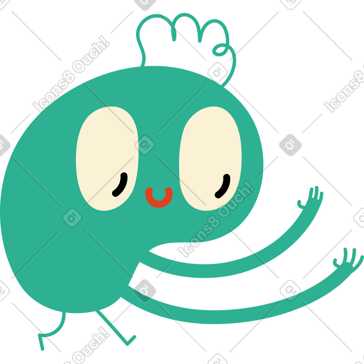 Jelly 스타일의 앞머리가 있는 녹색 캐릭터 일러스트레이션 PNG, SVG 다운로드