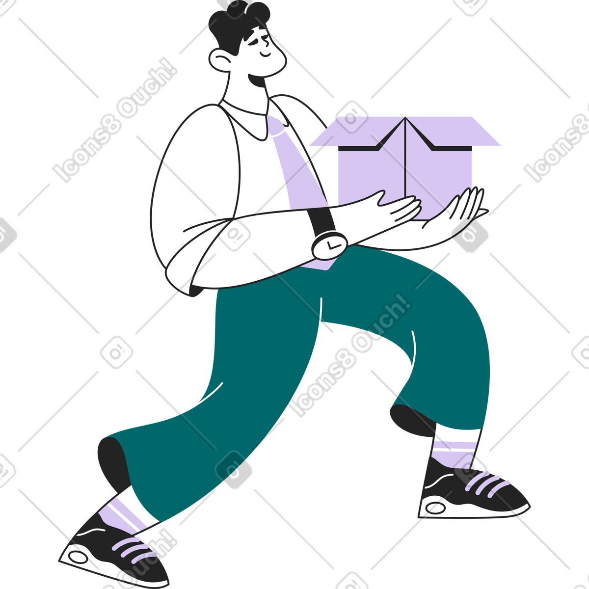 Mann mit kiste-Illustration im Sammy Line-Stil als Download in PNG, SVG