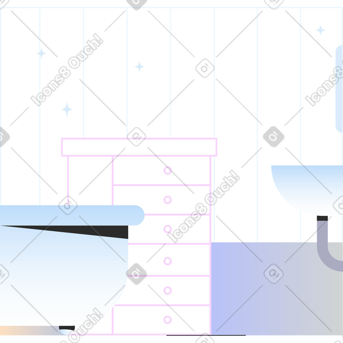 Ilustração de Fundo listrado com banheiro em no estilo Marginalia para baixar em PNG, SVG
