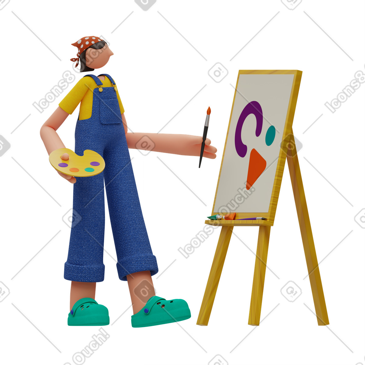 Woman drawing picture on easel illustration painting clipart graphics