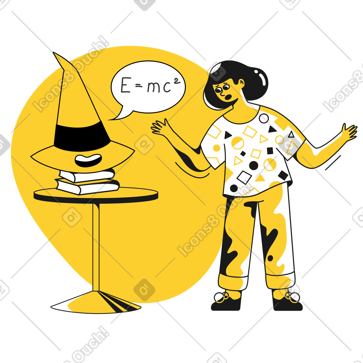 Illustration Une adolescente parle avec un chapeau de tri dans le style Taxi à télécharger aux formats PNG, SVG