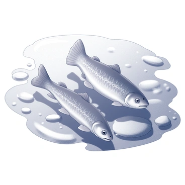 A small group of trout swimming together in a shallow river. The trout are swimming side by side, their bodies streamlined and glistening under the surface of the water. The riverbed is visible, with smooth stones and patches of sand scattered throughout. Ripples are created as the fish move gracefully through the water, and the flow of the river is gentle, creating a tranquil environment. Sunlight filters through the water, casting soft shadows on the trout and the riverbed below.