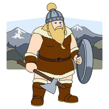 A Viking warrior wearing a helmet designed like a bun