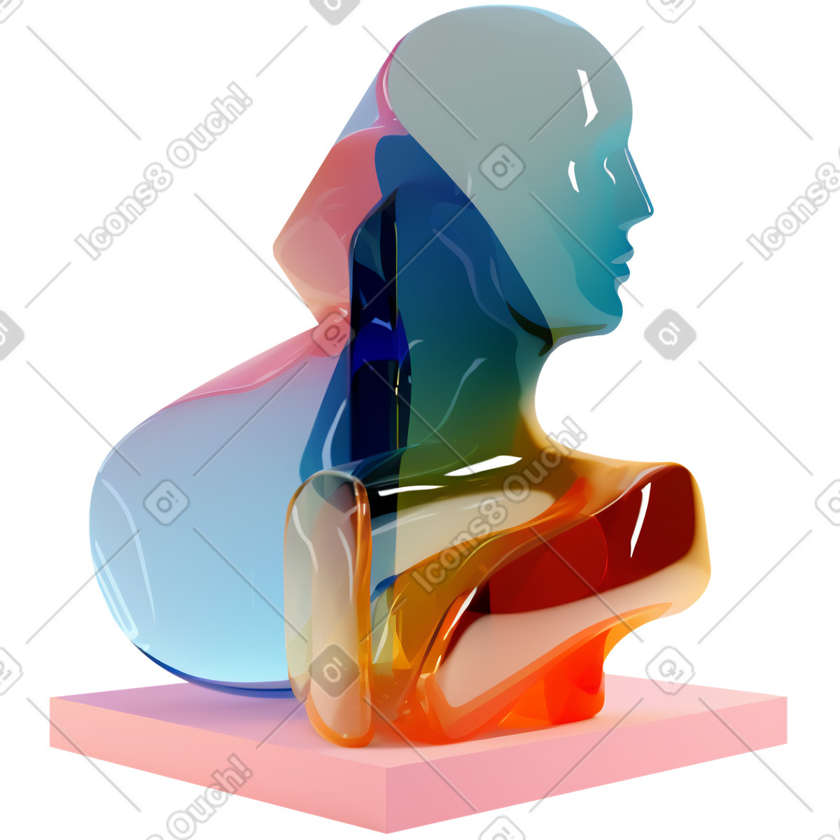 下载 3D Construction 风格的 Abstract colorful glass head silhouette 插画，支持 PNG、SVG 格式