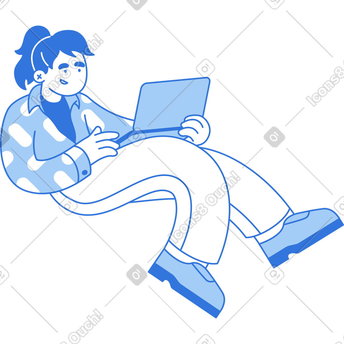 Woman with laptop illustration in Sky style download in PNG, SVG