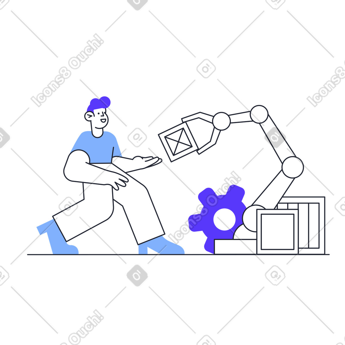 下载 Pablita 风格的 机械臂送货服务 插画，支持 PNG、SVG 格式