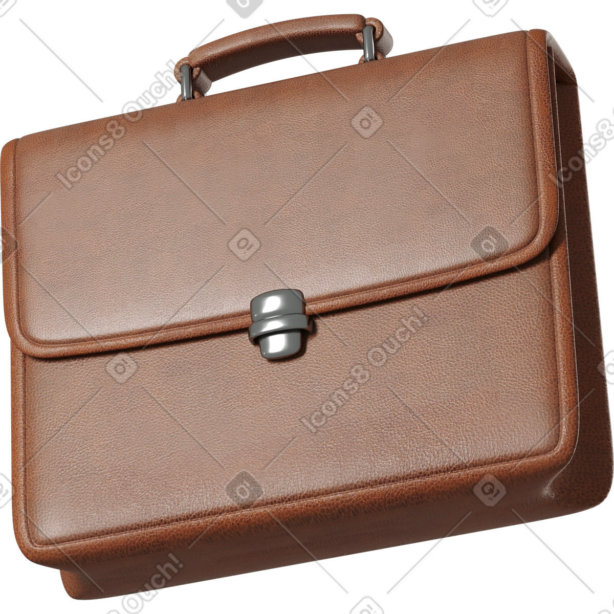 Side view of brown leather briefcase illustration in 3D Business style download in PNG, SVG