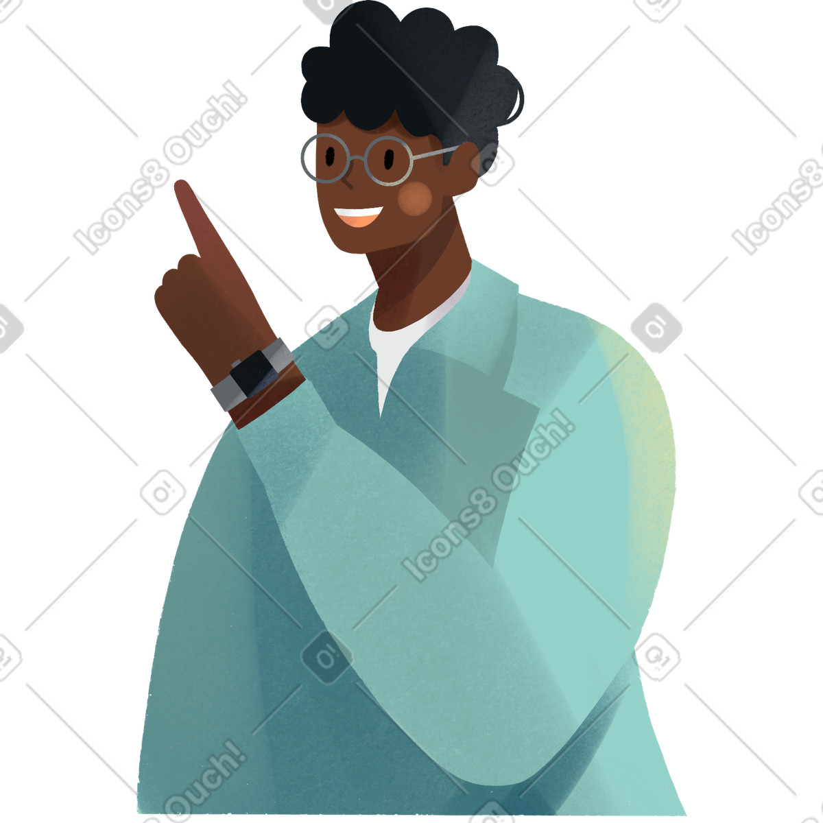 Young man with glasses pointing his finger up-Illustration im Shine-Stil als Download in PNG, SVG