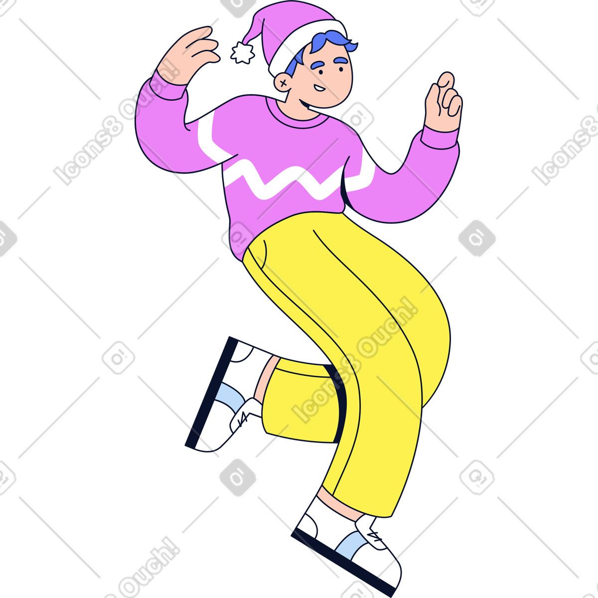 Ilustração de Homem com chapéu papai noel pulando em no estilo Flexy para baixar em PNG, SVG