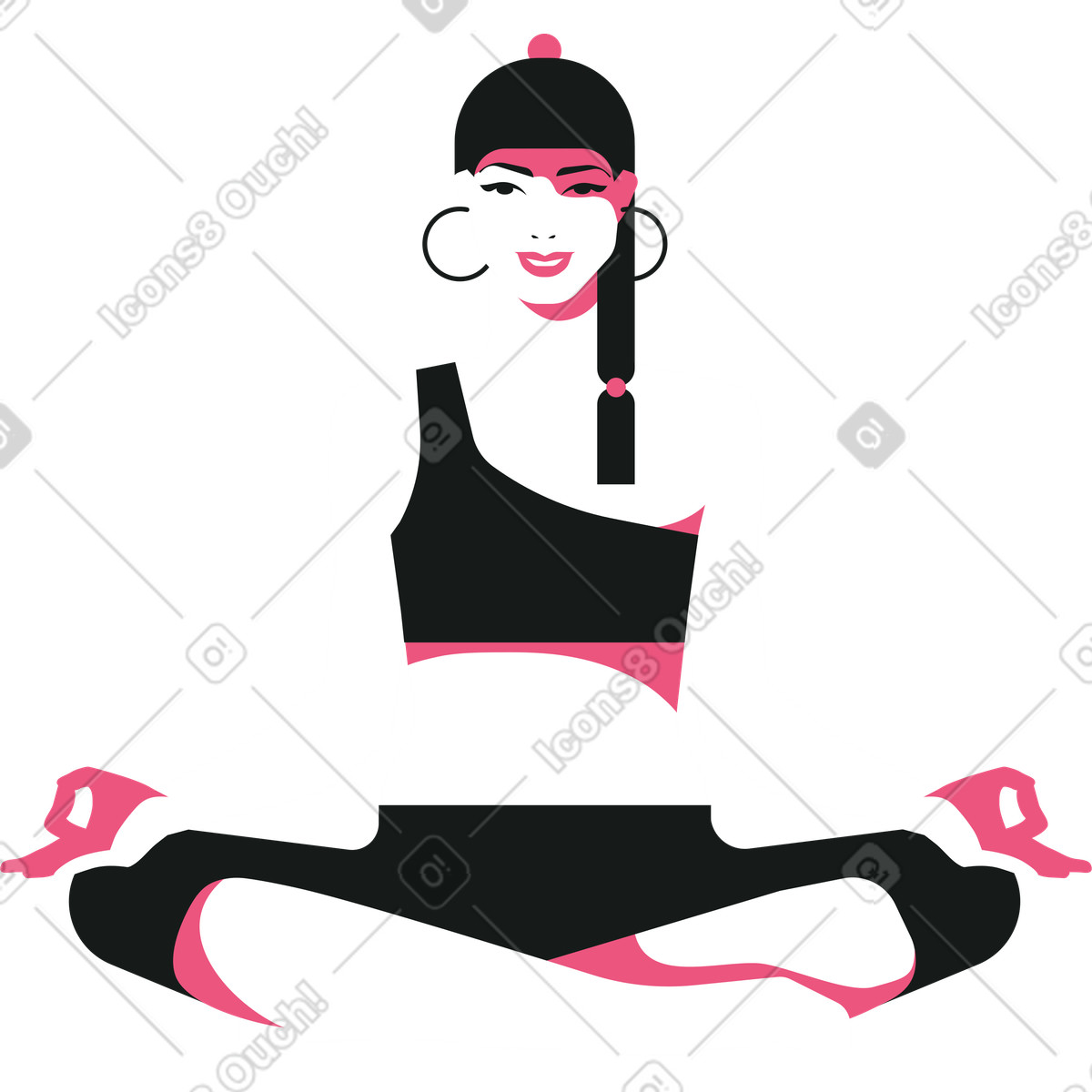 Ilustración animada Mujer sonriente en la posición de loto un top y medias estilo Lounge a descargar GIF, Lottie (JSON), AE
