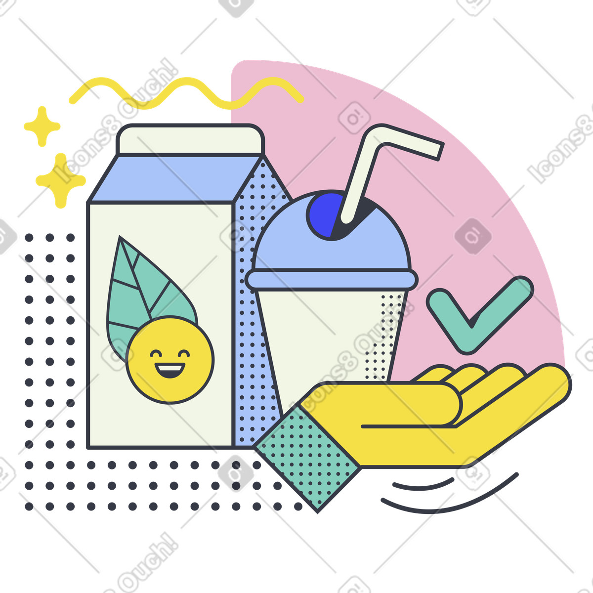 Vegan food: plant-based milk and milkshake illustration in Abstract style download in PNG, SVG