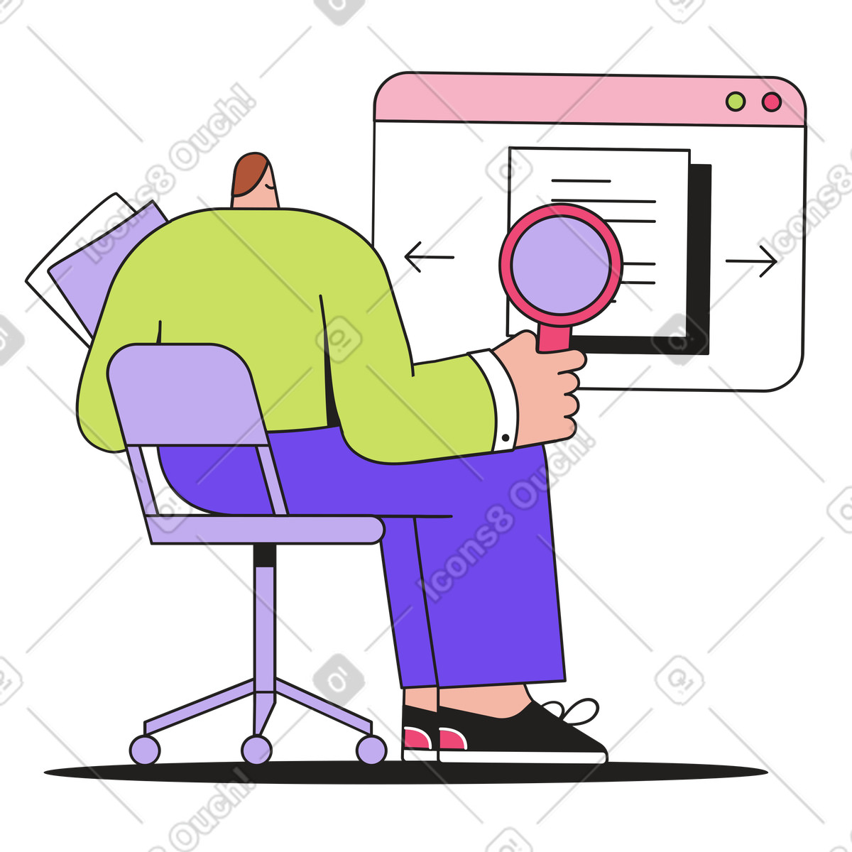 Man sieht sich die lebensläufe von kandidaten für eine vakanz an animierte Illustration im Dazzle-Stil als Download in GIF, Lottie (JSON), AE