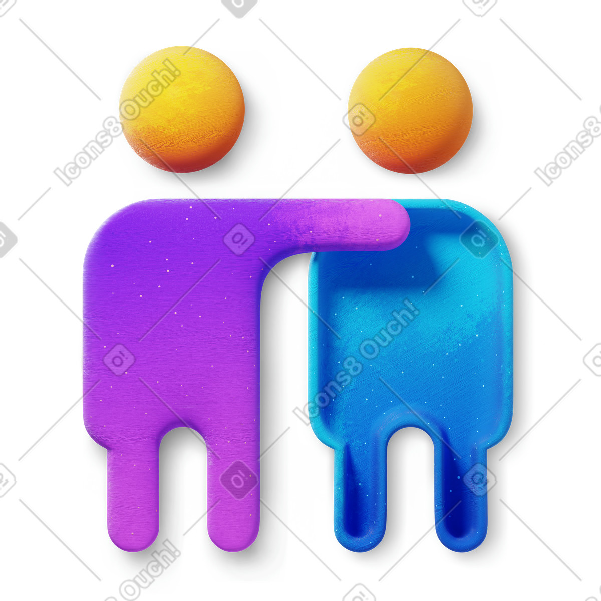 Abstract friends hugging illustration in 3D Microsoft Fluent style download in PNG, SVG