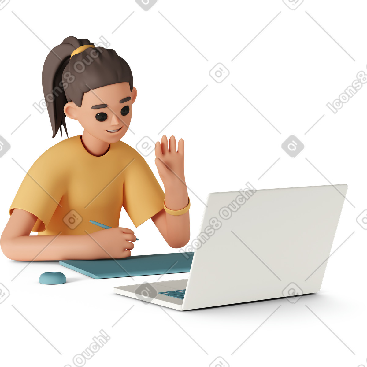 Woman in online meeting with graphic tablet illustration 3D Casual life style download PNG, SVG
