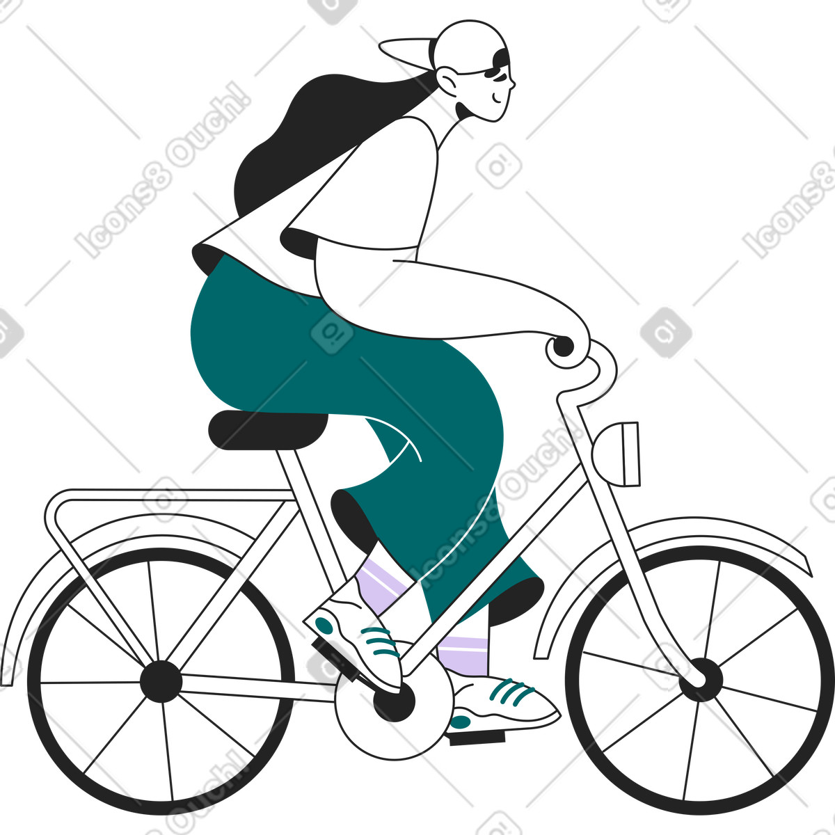 Mädchen auf einem fahrrad-Illustration im Sammy Line-Stil als Download in PNG, SVG
