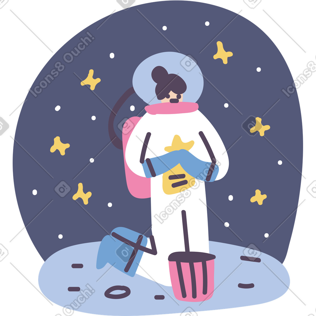 Woman throwing a star in the trash illustration in Pluto style download in PNG, SVG