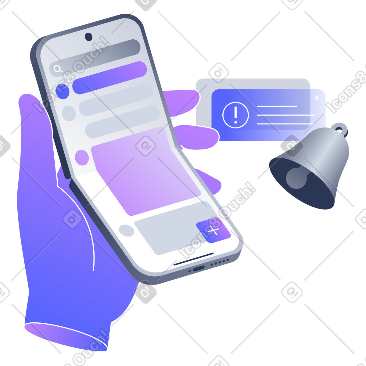 Foldable phone with notification alert illustration in Lucent style download in PNG, SVG
