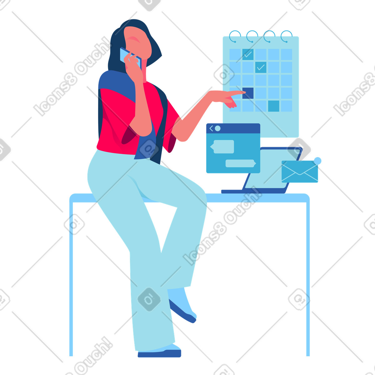 Ilustração de Scheduling dates and making calls at office, Administrative efficiency project deadline organization em no estilo Daily para baixar em PNG, SVG