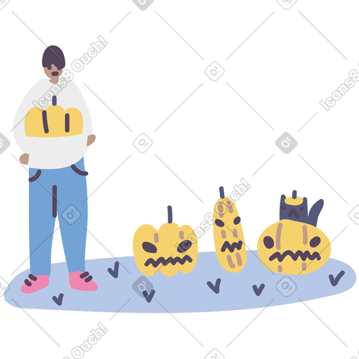下载 Pluto 风格的 一个男人站在一群南瓜前 插画，支持 PNG、SVG 格式