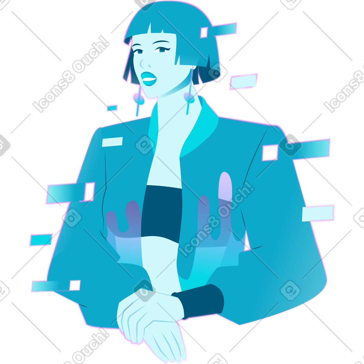 Ilustração de Jovem mulher com holograma em no estilo Neon para baixar em PNG, SVG