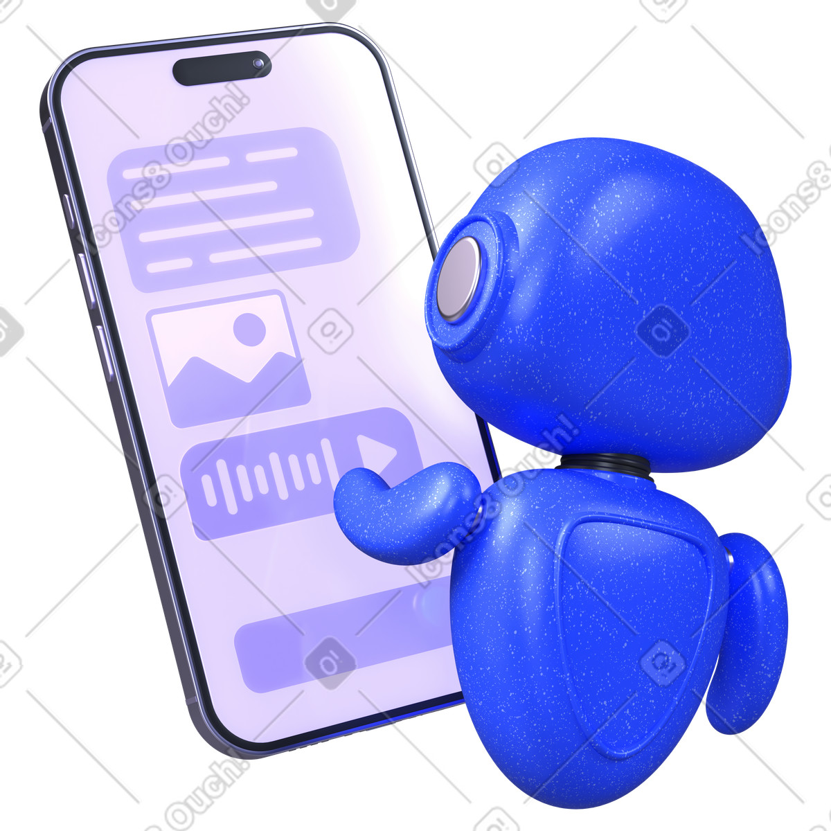 AI chatbot interacting with smartphone, Customer support automation illustration in 3D Boost style download in PNG, SVG