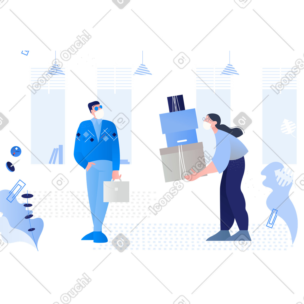 下载 Clip 风格的 Handing over packages to a man 插画，支持 PNG、SVG 格式