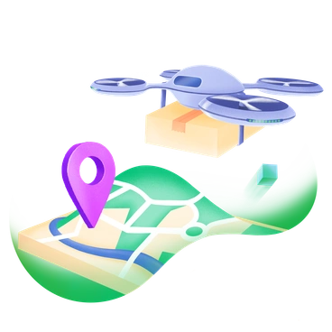 A drone delivering a package over a map - Smart style illustration