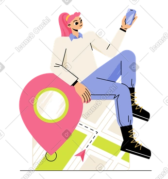 Woman using gps navigation on phone PNG, SVG