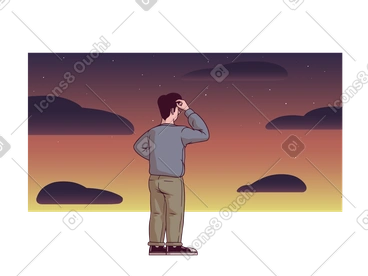 Pensive man looking at the sunset PNG, SVG