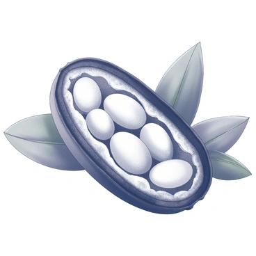 A close-up of an open cocoa pod revealing the beans inside