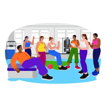 A gym instructor with a fit physique is demonstrating the "hip thrust" exercise in a well-lit fitness studio. The instructor is positioned on a padded bench, with their back resting against it and feet flat on the ground. The instructor's expression shows concentration and enthusiasm. In front of them, a small group of eager students is watching closely, taking notes and paying attention to the detailed instructions. Each student is dressed in colorful workout attire, with varied styles including tank tops and leggings. The background features exercise equipment, like weights and mats, adding to the gym atmosphere.