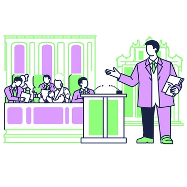 A prime minister stands confidently at a podium in a bustling parliament chamber. The prime minister has short, neatly styled hair and is wearing a tailored suit with a tie. A group of members of parliament is seated on one side, with some actively taking notes and others looking engaged in the discussion. The chamber features large wooden benches, intricate architectural details, and flags displayed prominently in the background. The prime minister is gesturing emphatically with one hand and holding a stack of papers in the other, while the expressions of the audience reflect various reactions to the debate.