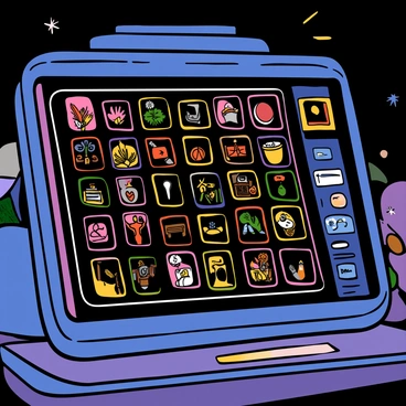 A large, futuristic crossword puzzle displayed on a sleek digital screen. The crossword grid is glowing with vibrant colors and illuminated lines. Each square of the puzzle has animated clues flashing intermittently, showcasing various images and keywords that provide hints. The background features a high-tech environment with smooth, metallic surfaces and abstract lighting, enhancing the advanced feel of the scene. The overall composition captures the complexity and excitement of solving crossword puzzles in a digital age.