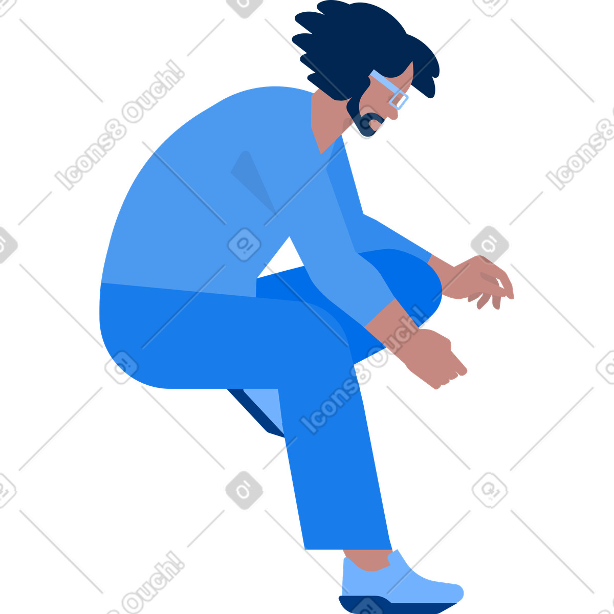 下载 Urban 风格的 Man in glasses sitting on bent leg 插画，支持 PNG、SVG 格式