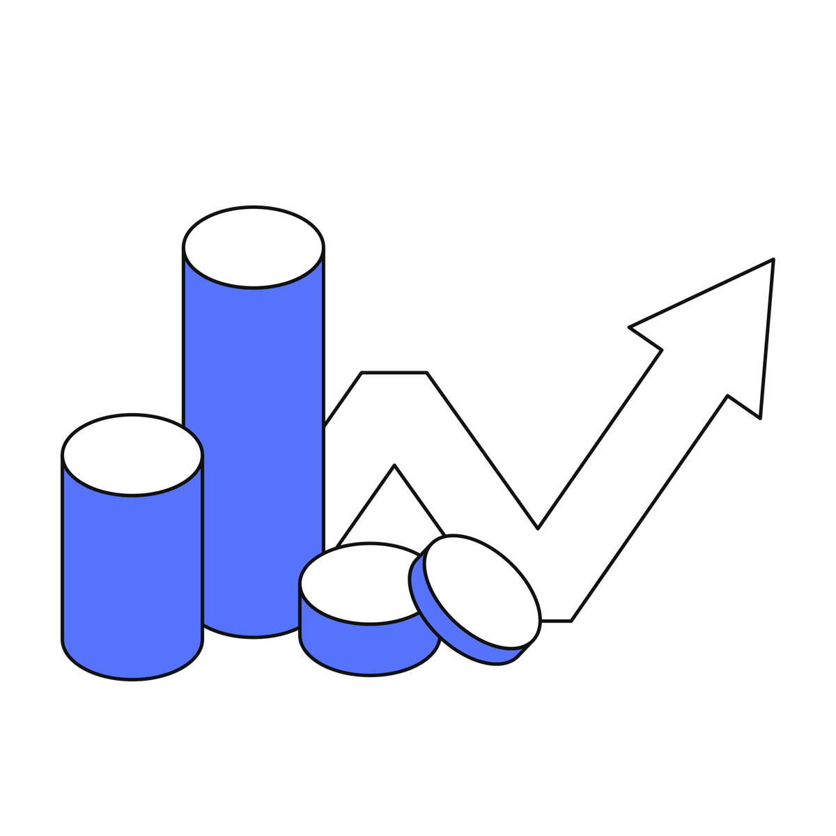 Growth chart with rising arrow showing increasing business performance over time illustration in Main style download in PNG, SVG