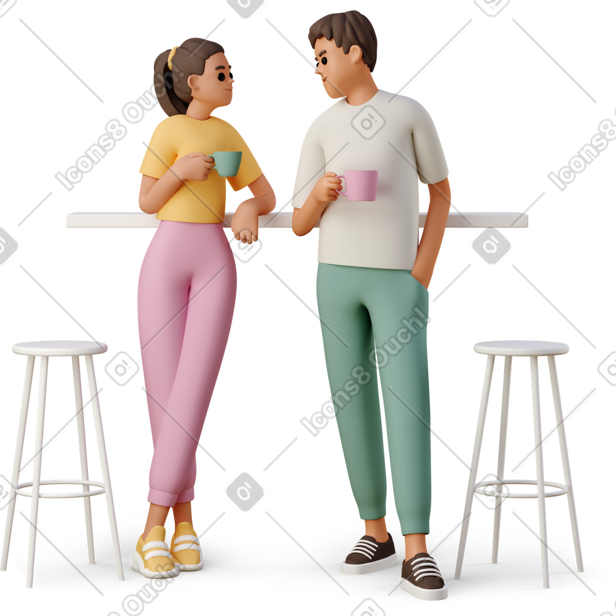 Young people drinking coffee in a cafe illustration 3D Casual life style download PNG, SVG