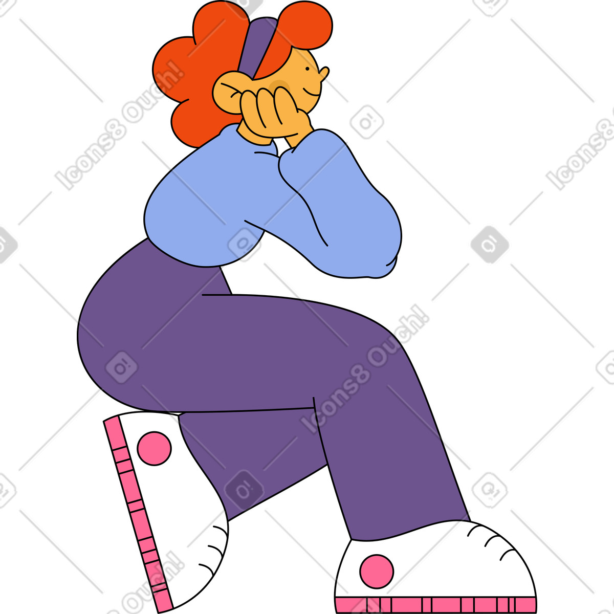 Ilustración La mujer se sienta y apoya barbilla en las manos estilo Bloom a descargar PNG SVG