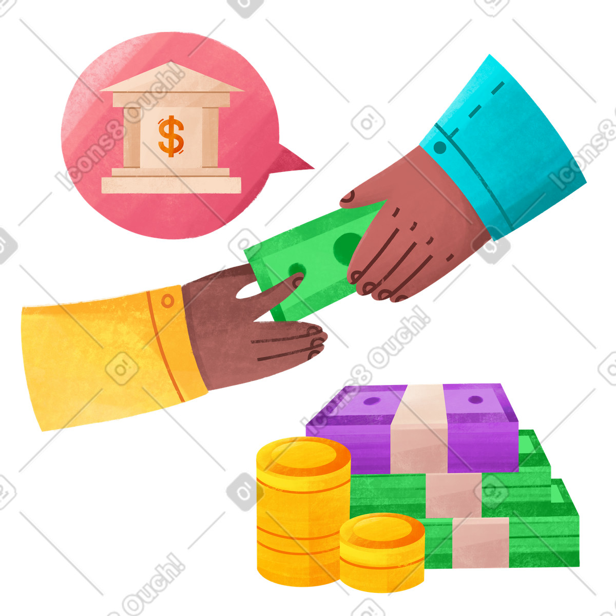Transferring money to bank, wealth management and banking illustration in PNG, SVG