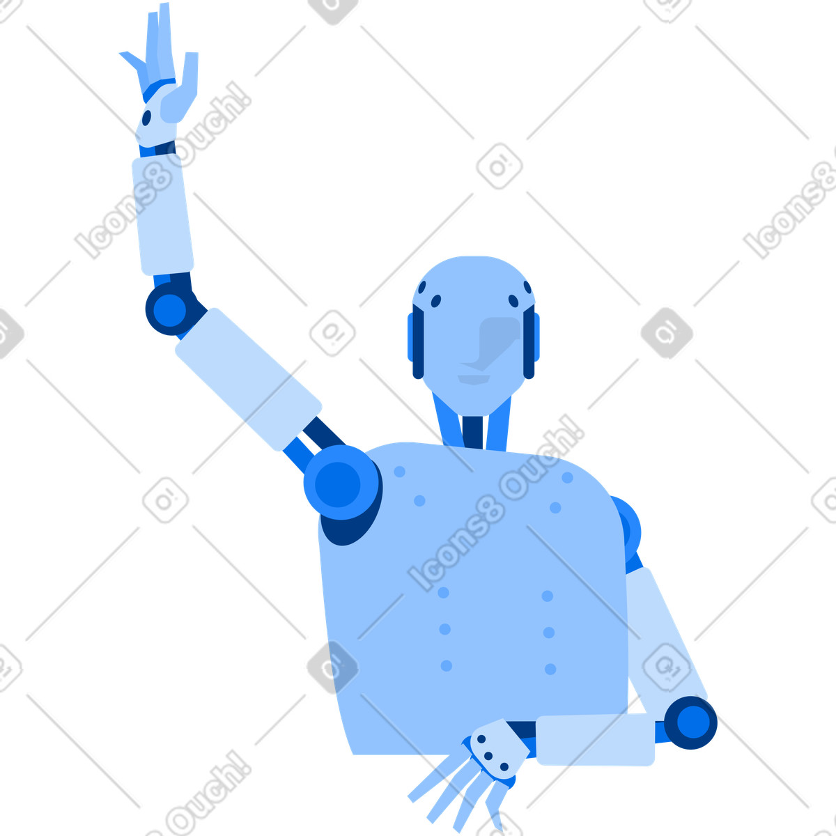 Android robot raises his hand up and greets illustration in Urban style download in PNG, SVG